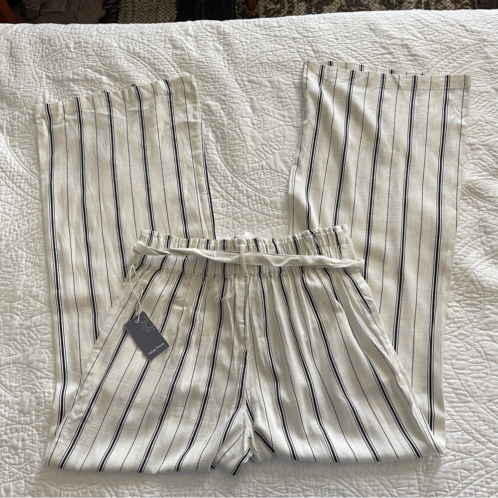 Indigo Rising Wide Leg Linen Cotton Striped Beltes Pants Size Large NWT - Picture 4 of 12